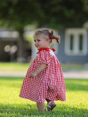Red Cherry Bow Plaid Smocking Embroidery Girls'  Dress
