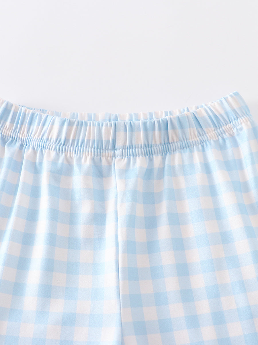 Blue Plaid Rabbit Applique Boy Set