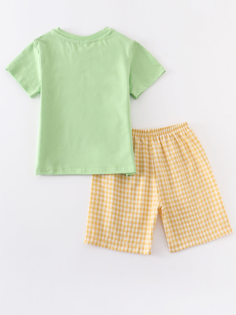 Green Chicken Applique Boy Set