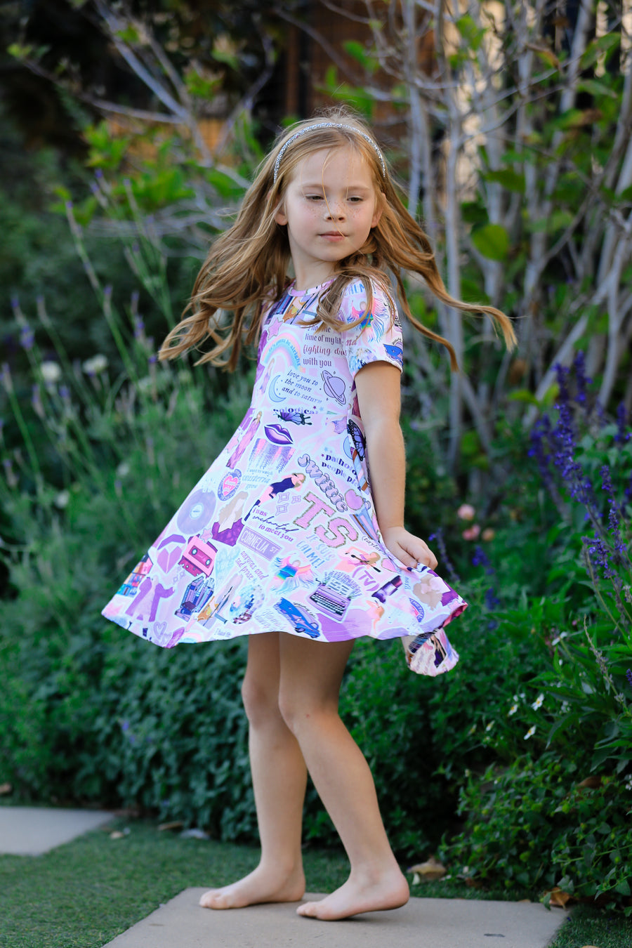 Ts lavender Twirly  Print Girls Milk Silk Dress