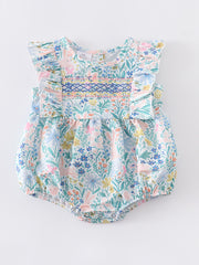 Easter Rabbit Floral Smocked Rufle Baby Romper