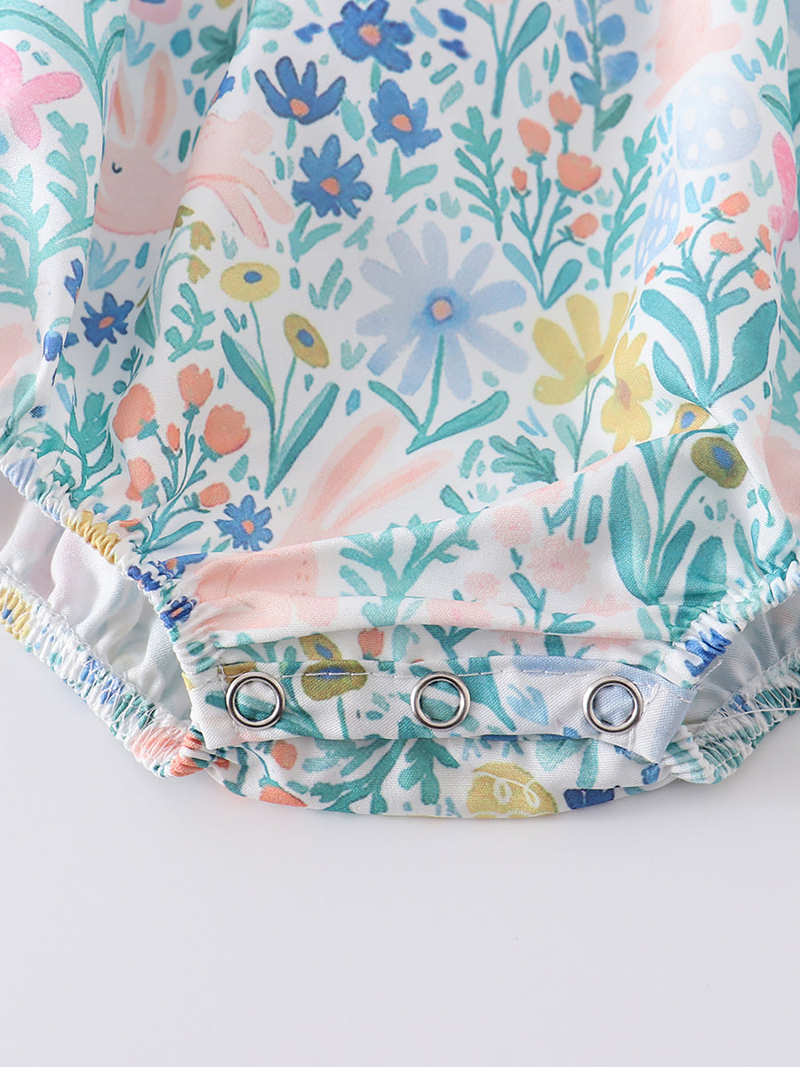 Easter Rabbit Floral Smocked Rufle Baby Romper