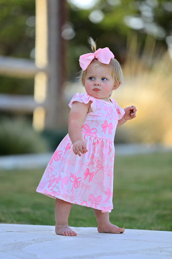 Easter Bow Print Flying Sleeve Girls Dress