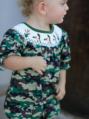 Camouflage Duck Smocking Embroidery Girls Romper