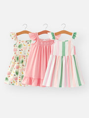 Summer Girls Leaves Stripes Dress 3-piece Set