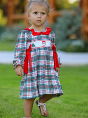 Christmas Embroidery Smocking Bow Plaid Girls Dress