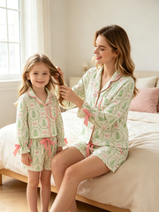 Mommy & Me Christmas Tree & Bow Print Girls Pajama Set