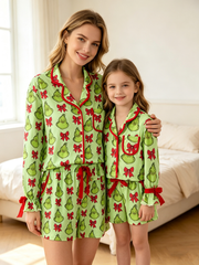 Mommy And Me Christmas  Character Bow Print Girls Pajama Set
