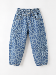 Girls Light Wash Bow Applique Relaxed Denim Jeans