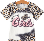 Four piece Baby Girl Leopard Letter Bleached Short Sleeve T-shirt Top Set