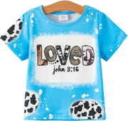 Four piece Baby Girl Leopard Letter Bleached Short Sleeve T-shirt Top Set