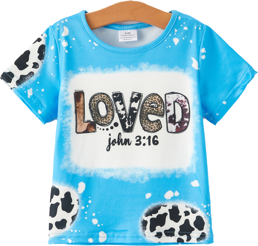 Four piece Baby Girl Leopard Letter Bleached Short Sleeve T-shirt Top Set