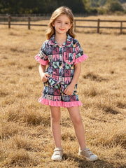 Mommy me Black TS Summer Ruffle Pajama Set
