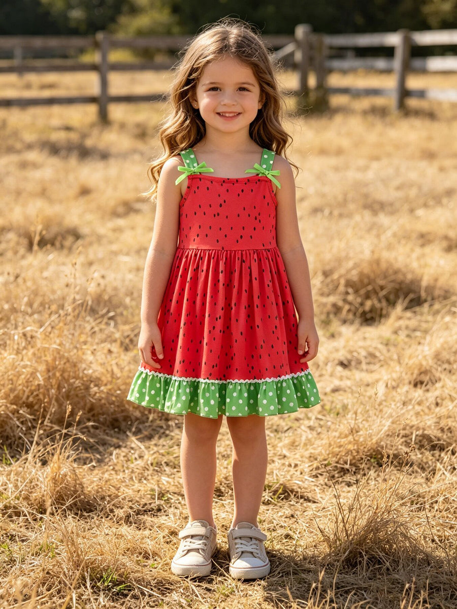 Girls Spring and Summer Watermelon Suspender Dress