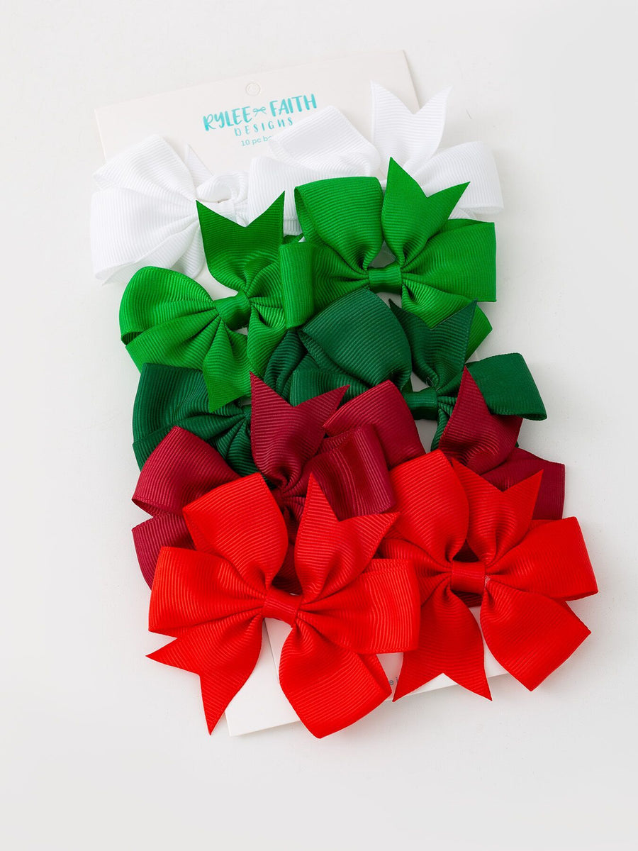 Red Green Bow Hair Clip Set