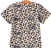 Four piece Baby Girl Leopard Letter Bleached Short Sleeve T-shirt Top Set