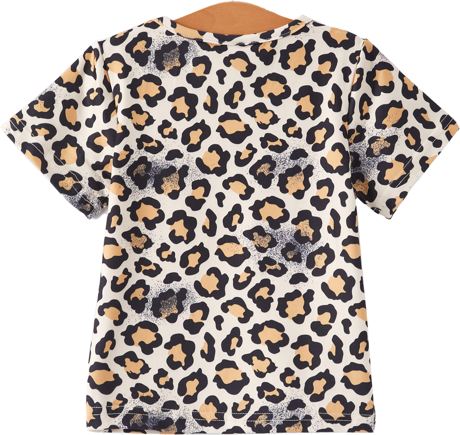 Four piece Baby Girl Leopard Letter Bleached Short Sleeve T-shirt Top Set