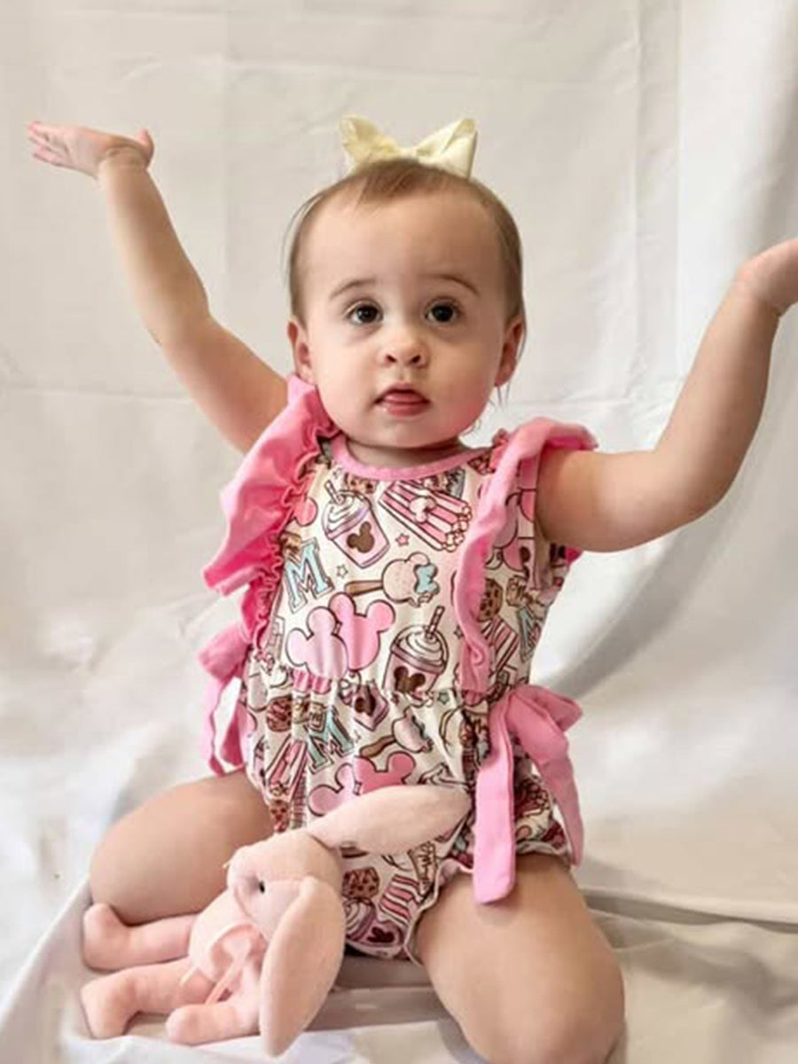 Summer Sweet Treat Print Girls Short Sleeve Romper