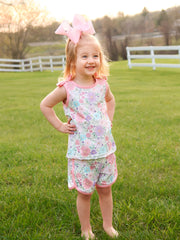 Girls Pink Floral Sleeveless Vest Top and Shorts Set