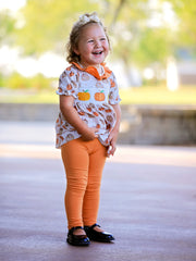 Halloween Girls Milk Silk Pumpkin Print Top + Pants Set