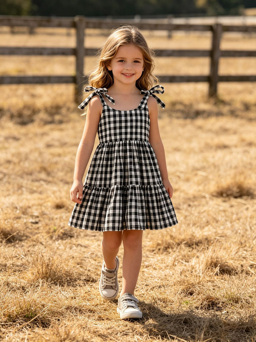 Mommy & Me Plaid Girl Smocked Ruffle Dress 4