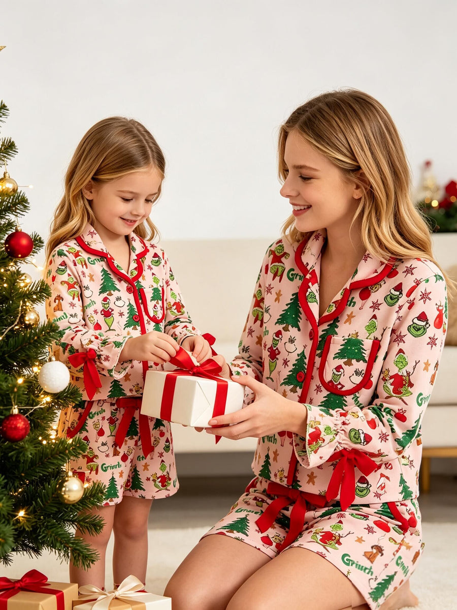 Christmas Tree Character Mommy And Me Ruffle Pajamas Set