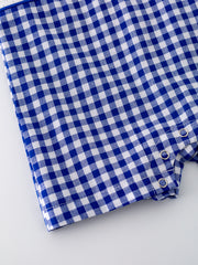 4th of july USA Embroidered Smocking Blue White Plaid Baby Boys Romper