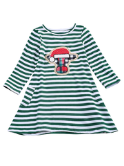 Western Autumn Winter Girls' Striped Bull Head Applique Long-Sleeved Dress