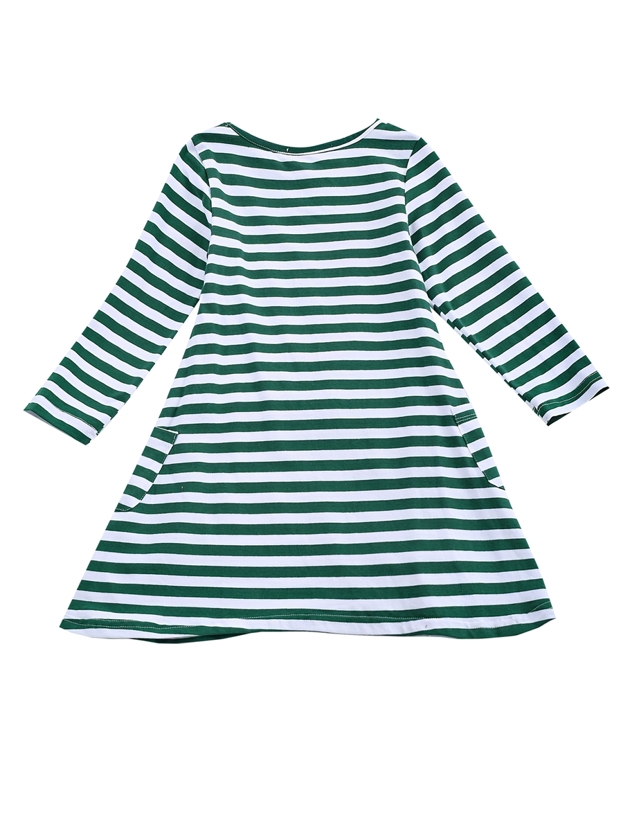 Western Autumn Winter Girls' Striped Bull Head Applique Long-Sleeved Dress