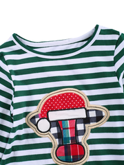 Western Autumn Winter Girls' Striped Bull Head Applique Long-Sleeved Dress