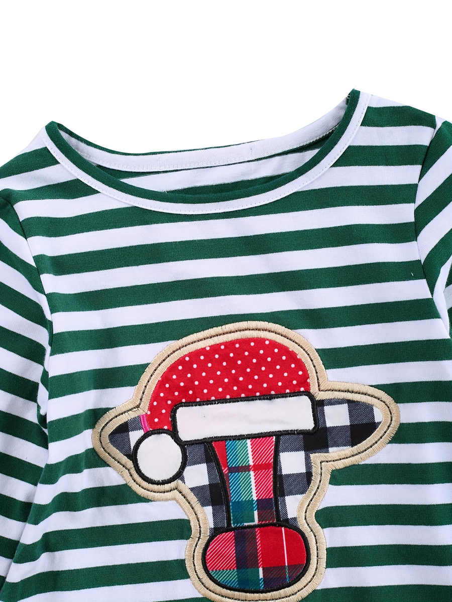 Western Autumn Winter Girls' Striped Bull Head Applique Long-Sleeved Dress