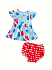 Independence Day Baby Girl Ice Cream Plaid Print Set