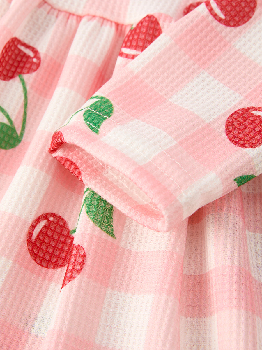 Waffle Cherry Girls Long Sleeve Dress