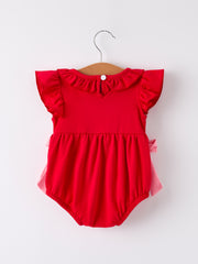 Red Cherry Bow Plaid Smocking Embroidery Girls' Romper