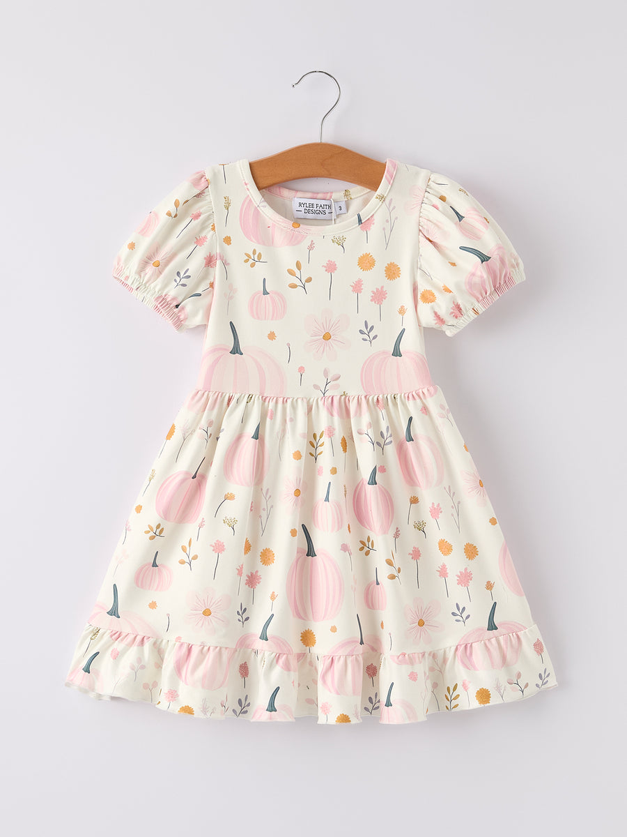 Halloween Cute Pumpkin Print Girls Dress