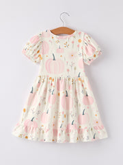 Halloween Cute Pumpkin Print Girls Dress