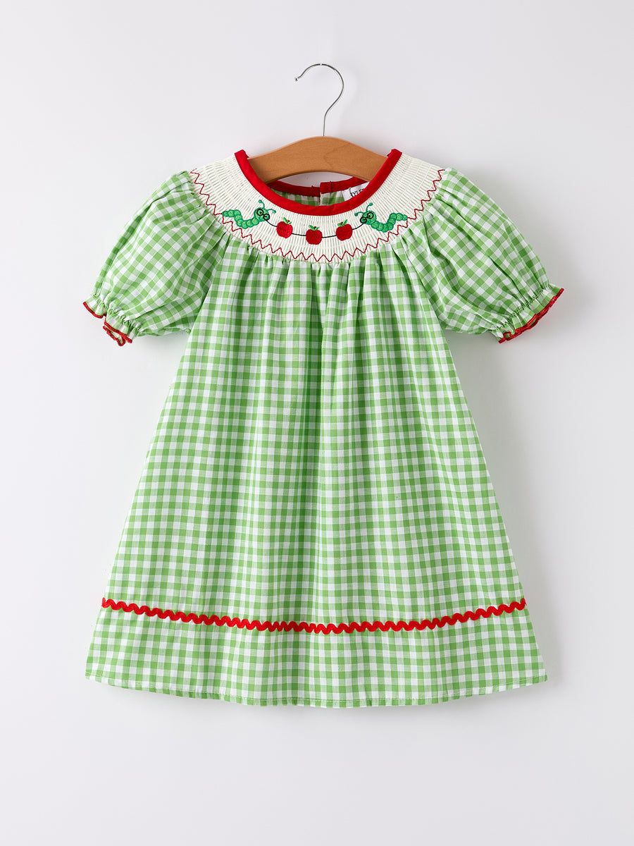 Back To School Girls Green Plaid Smocking Dress 2 Back To School Girls Green Plaid Smocking Dress 2