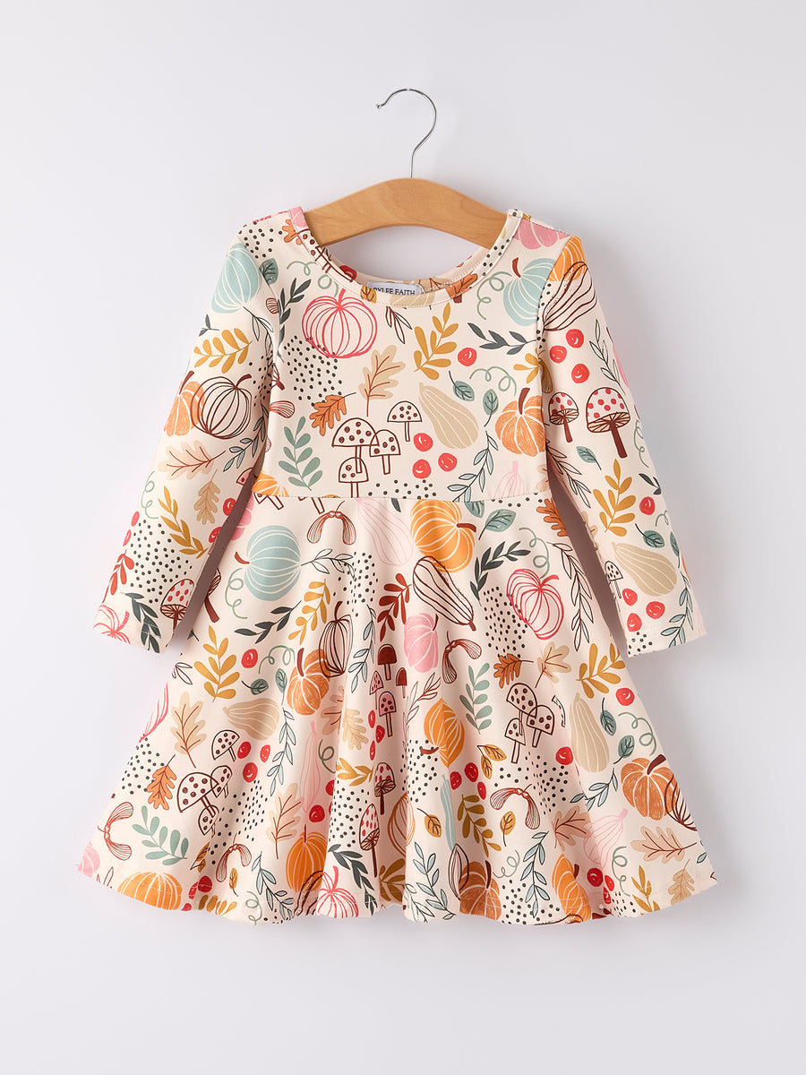 Halloween Pumpkin Leaf Print Dress
