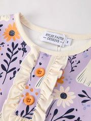 PREORDER Halloween Ghost Floral Print Purple Ruffled Girls Pajamas