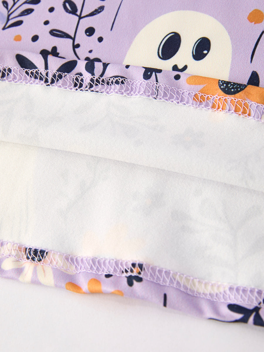 PREORDER Halloween Ghost Floral Print Purple Ruffled Girls Pajamas