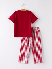 Red Plaid Smocked Church Christ Bishop Christening Boys'Set