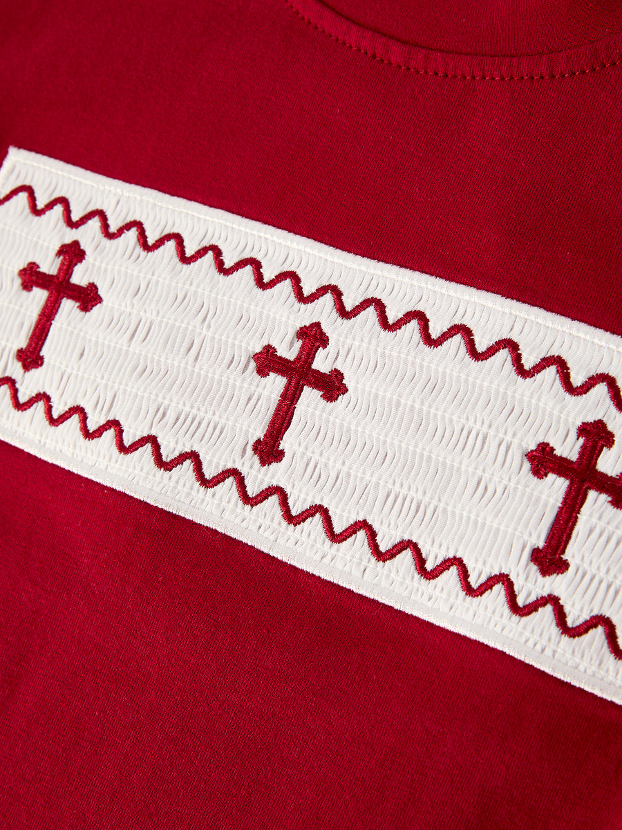 Red Plaid Smocked Church Christ Bishop Christening Boys'Set