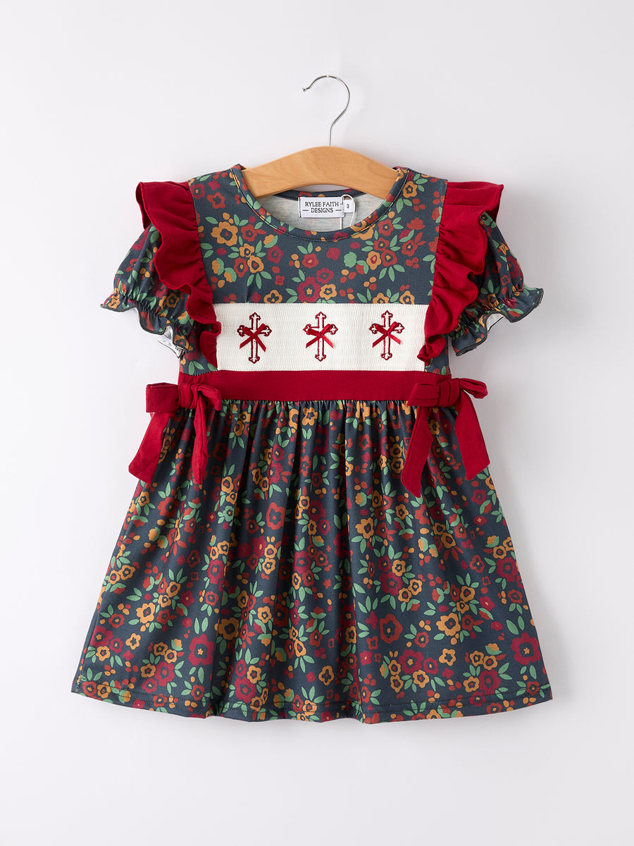 Vintage Floral Smocked Church Christ Bishop Christening Girl Dress