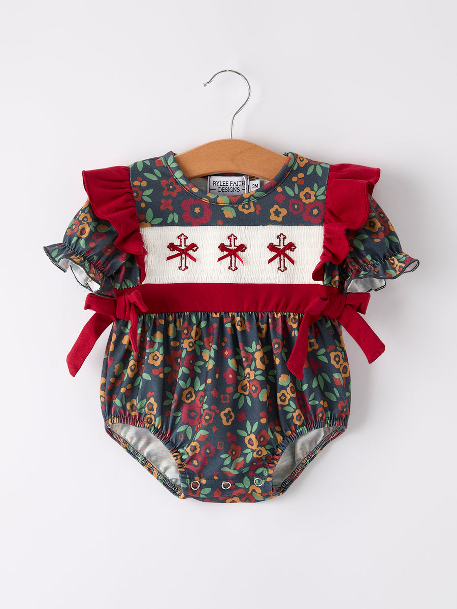 Vintage Floral Smocked Church Christ Bishop Christening Baby Girl Romper
