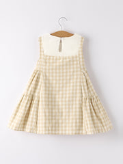 Apricot Plaid Embroidered Bunny Sleeveless Dress