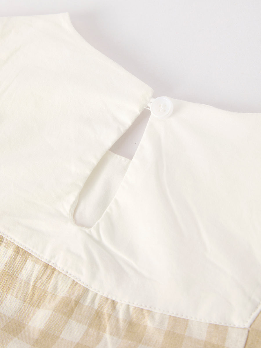 Apricot Plaid Embroidered Bunny Sleeveless Dress