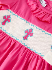 Pink Smocked Church Christ Bishop Christening Bow Girl Dress