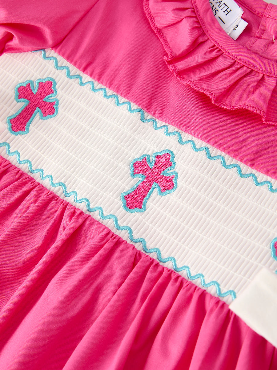 Pink Smocked Church Christ Bishop Christening Bow Girl Dress