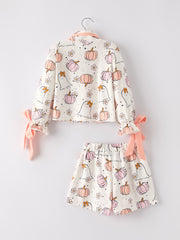 Halloween Ghost Pumpkin Print Girls Pajama Set