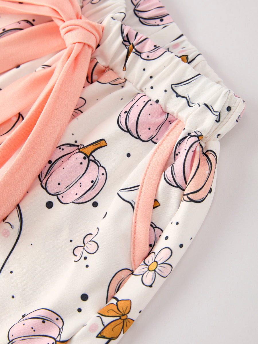 Halloween Ghost Pumpkin Print Girls Pajama Set